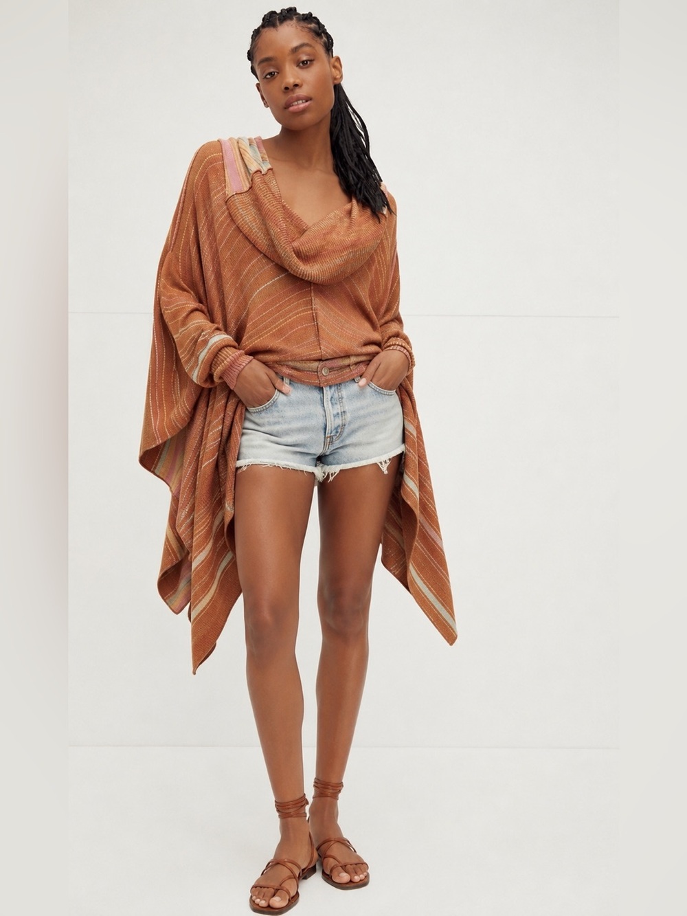 Free People| Toffee Poncho Tunic Hooded Sweater